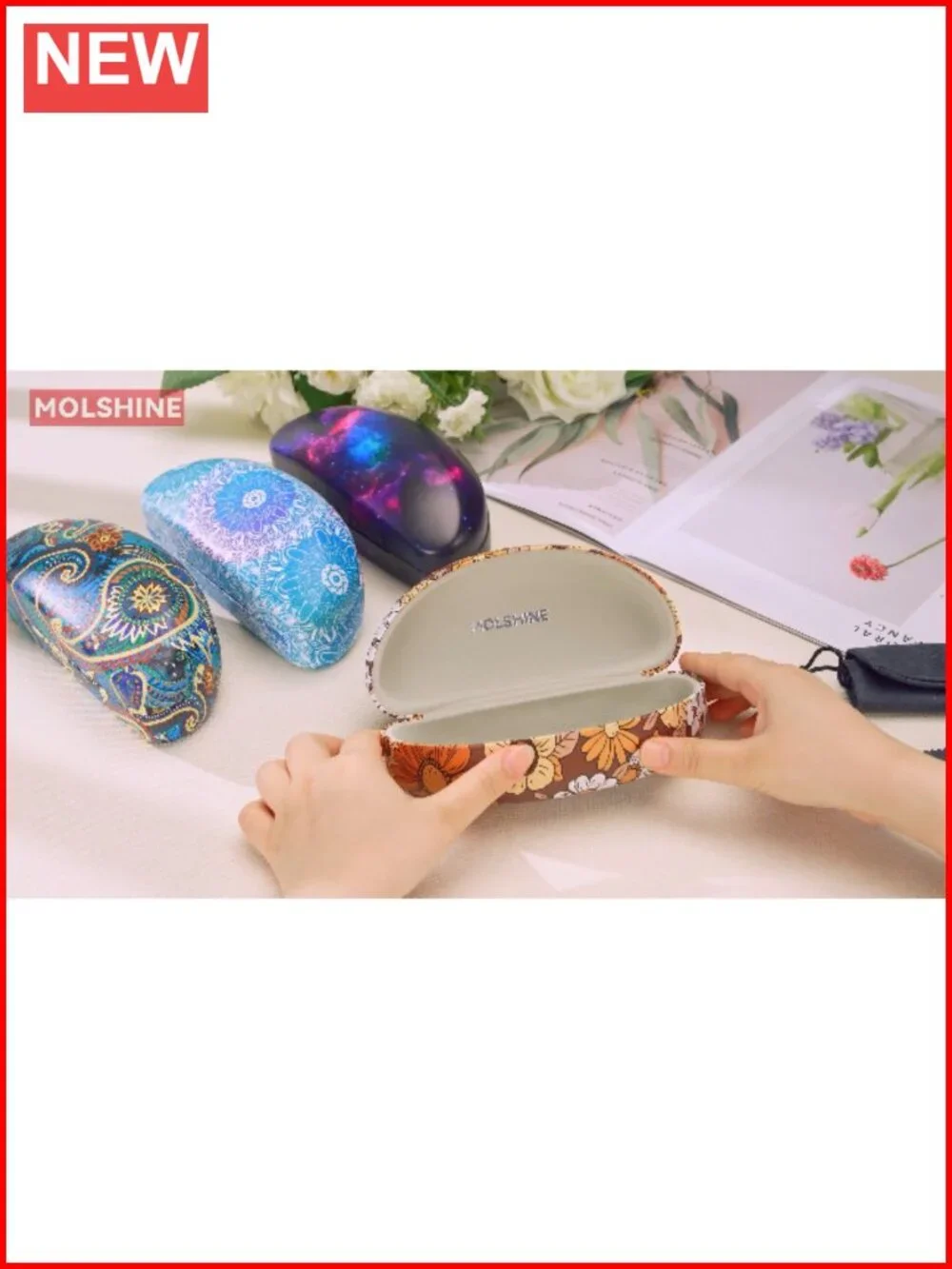 Hard Shell Sunglasses Case Large PU Leather Eyeglasses Holder for Oversized